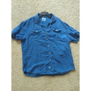 Tommy Bahama Button Hawaiian  Shirt Blue Embroidered Pocket Short Sleeve XL